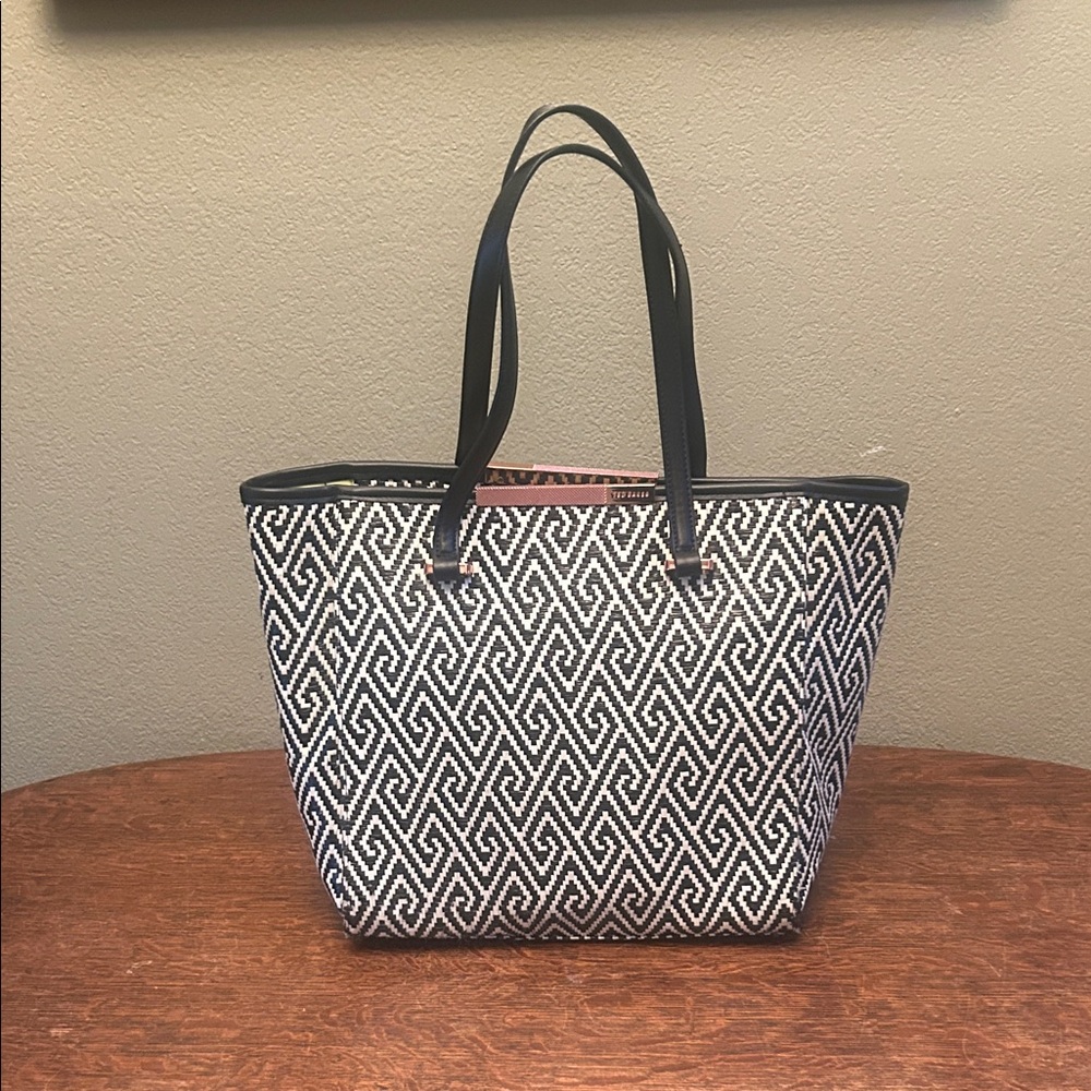 Ted Baker Black & White Harmony Textured Bar Woven Tote